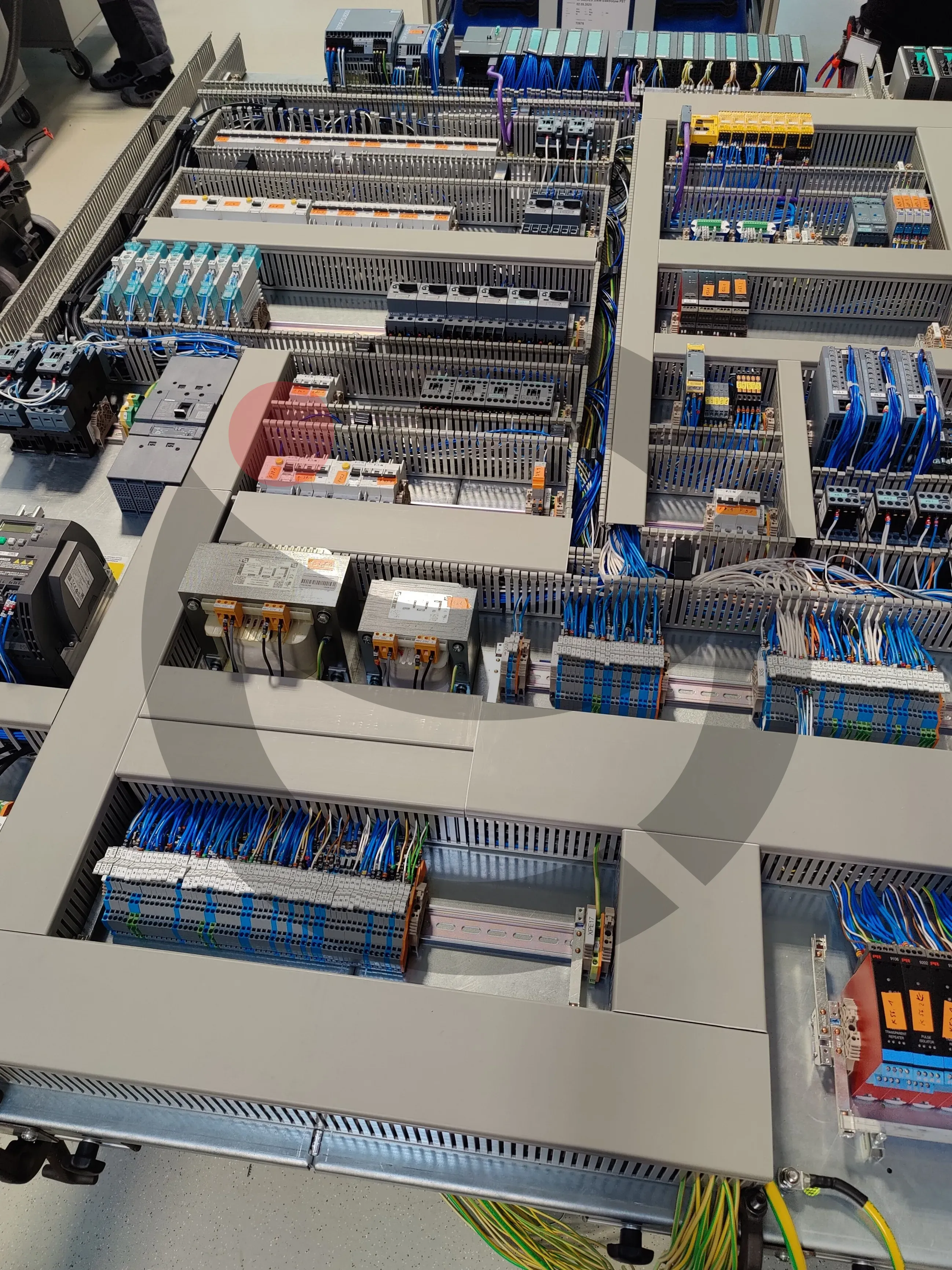 High-density switchgear cabinet wiring with transformers and I/O termination