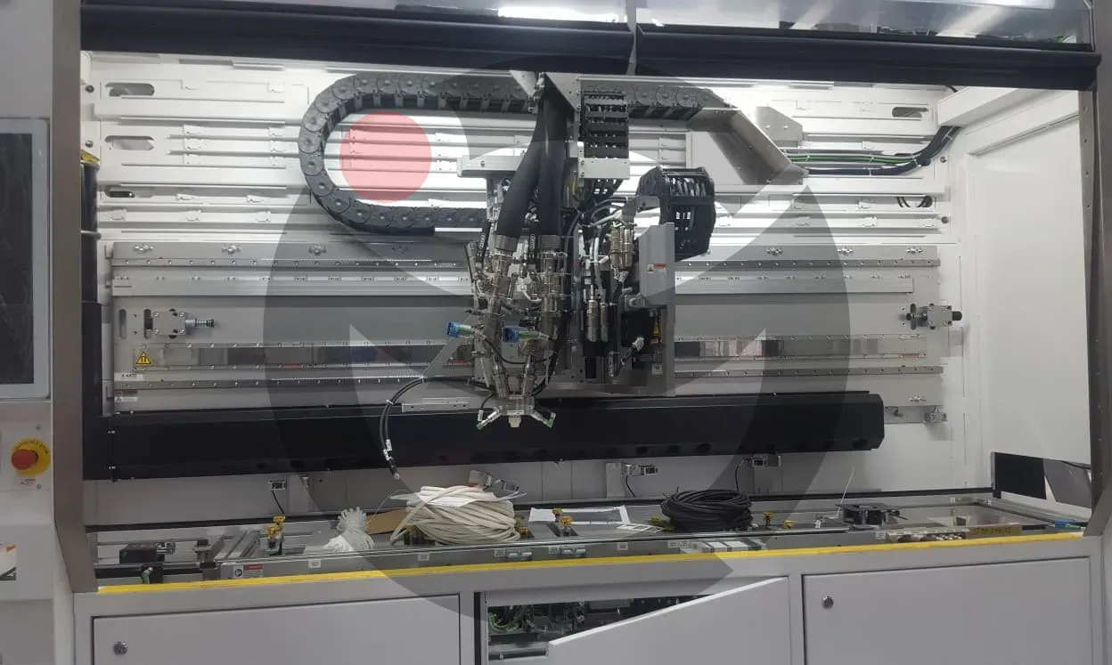 Industrial robotic arm assembly and cabling in automated production cell
