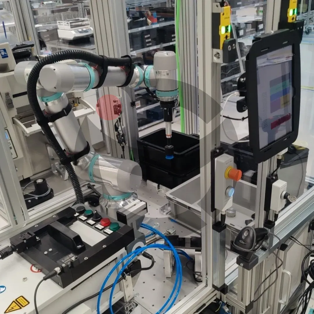 Pharmaceutical cleanroom robot workstation with touchscreen HMI and barcoding